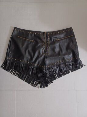 FOREVER 21 FAUX LEATHER FRINGE TRIM SHORTS FESTIVAL RODEO COW GIRL BLACK SIZE 1X